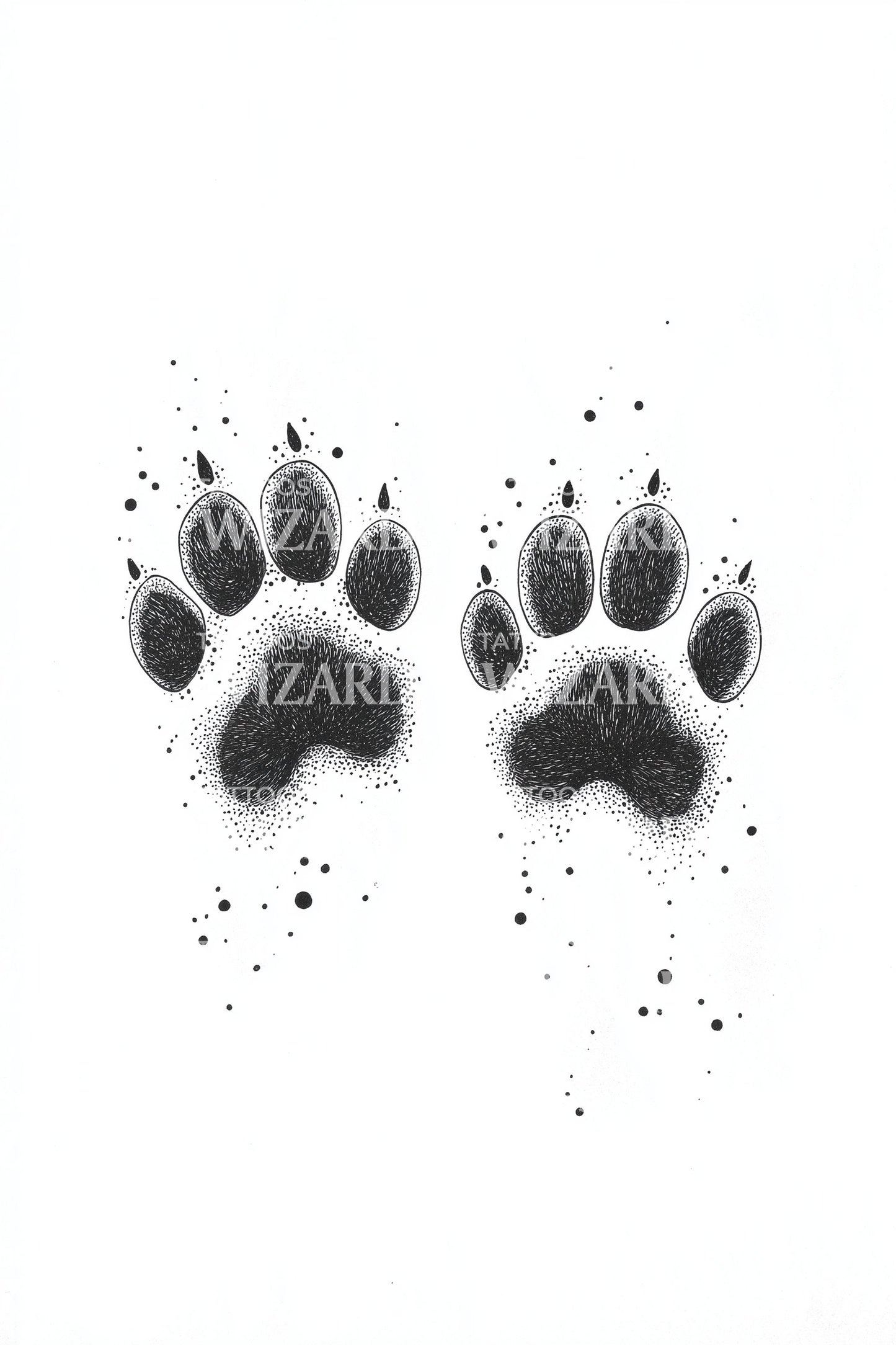 Textured Paw Prints Tattoo Illustration