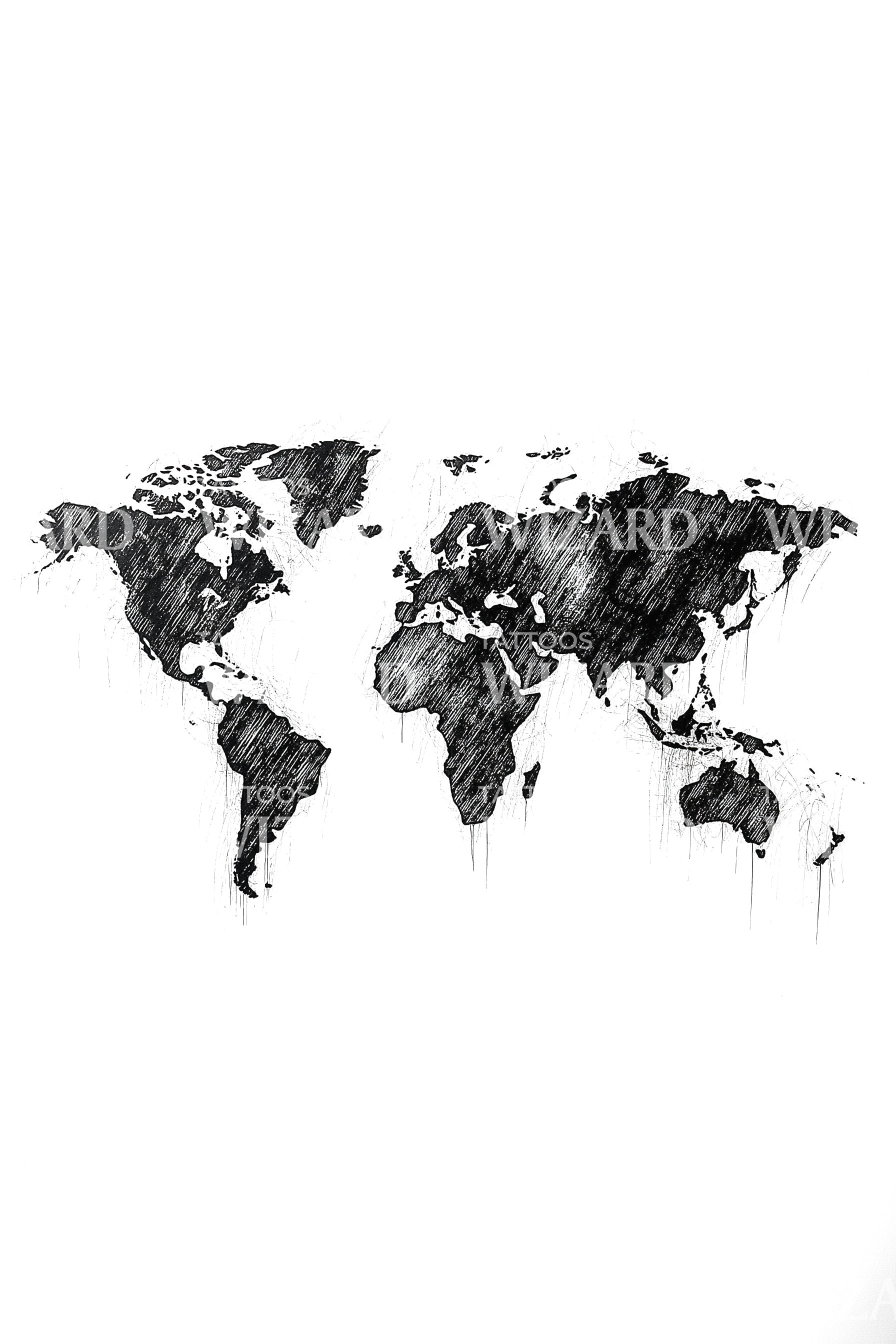 Textured World Map Tattoo Design – Tattoos Wizard Designs