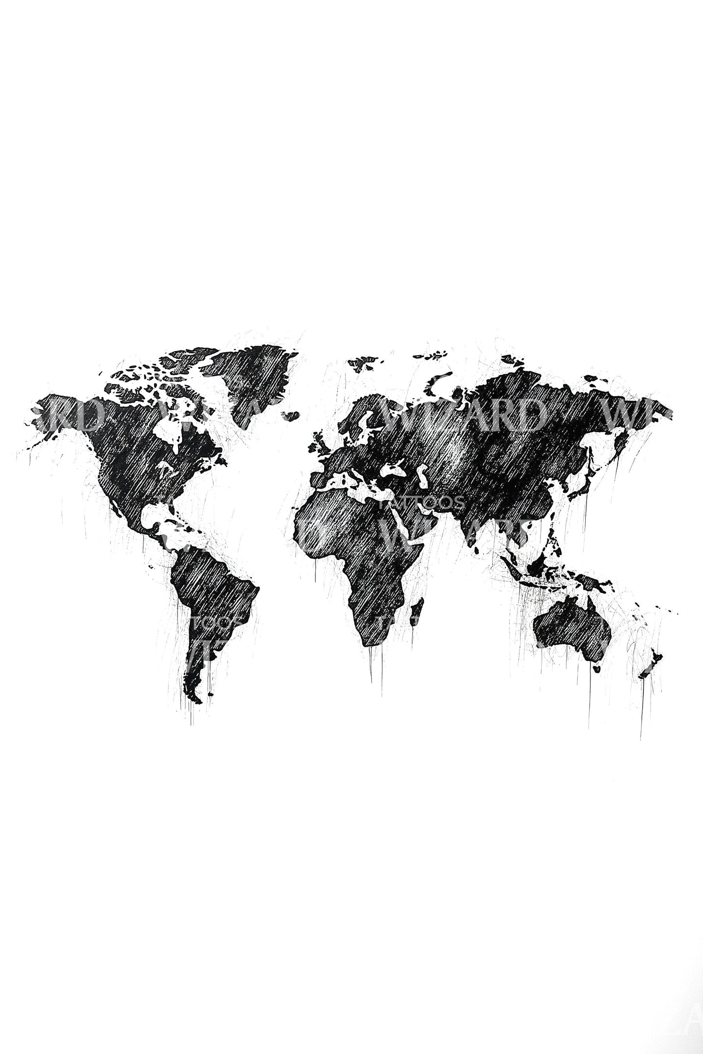 Textured World Map Tattoo Design