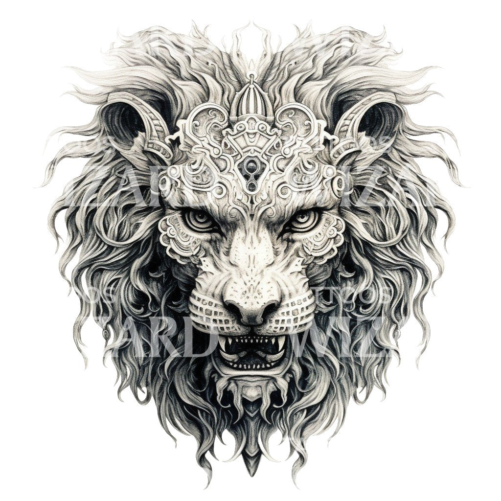 Strong Lion Black and Grey Head Tattoo Design – Tattoos Wizard Designs