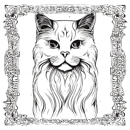 Persian Cat Head with Patterns Tattoo Design
