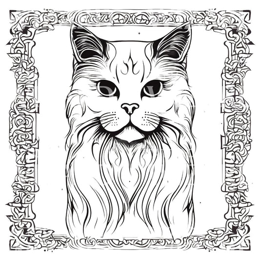 Persian Cat Head with Patterns Tattoo Design