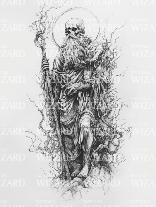 The God of Death Necromancer Tattoo Illustration