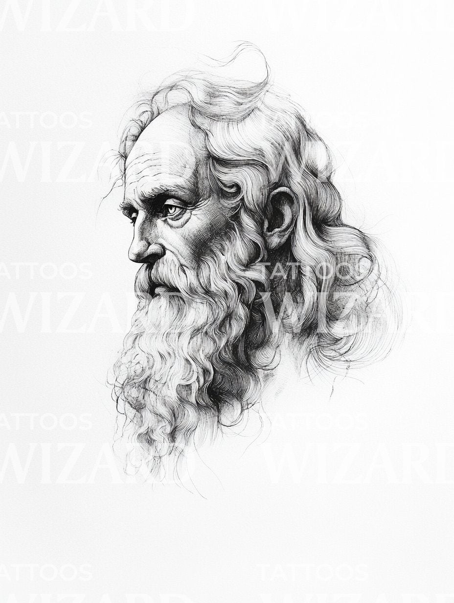 The Power Of Old Age Wisdom Portrait Tattoo Illustration