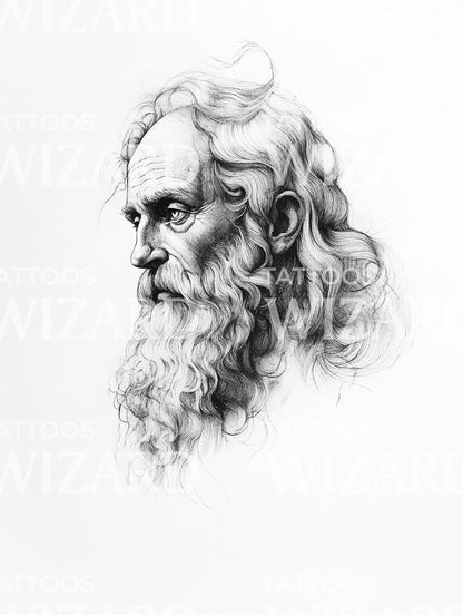 The Power Of Old Age Wisdom Portrait Tattoo Illustration