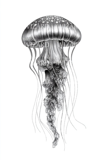 Thin Jellyfish Column Tattoo Design