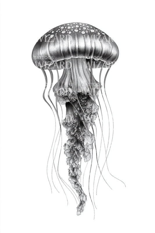 Thin Jellyfish Column Tattoo Design
