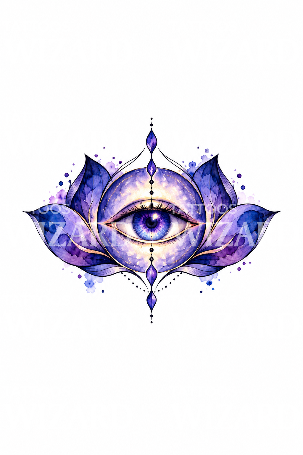 Watercolor tattoo van de derde-oogchakra met lotus