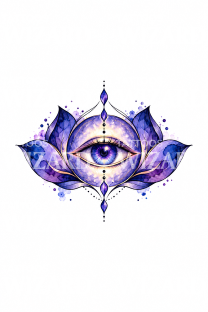 Watercolor tattoo van de derde-oogchakra met lotus