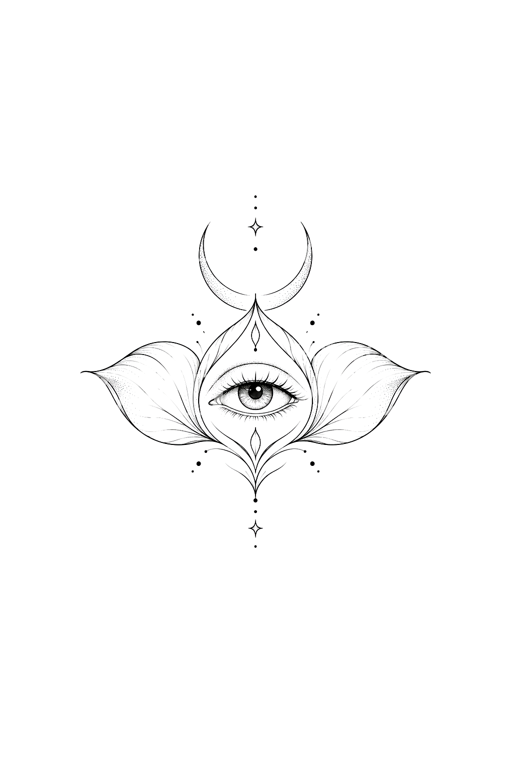 Third Eye Chakra Lotus with Crescent Moon Tattoo