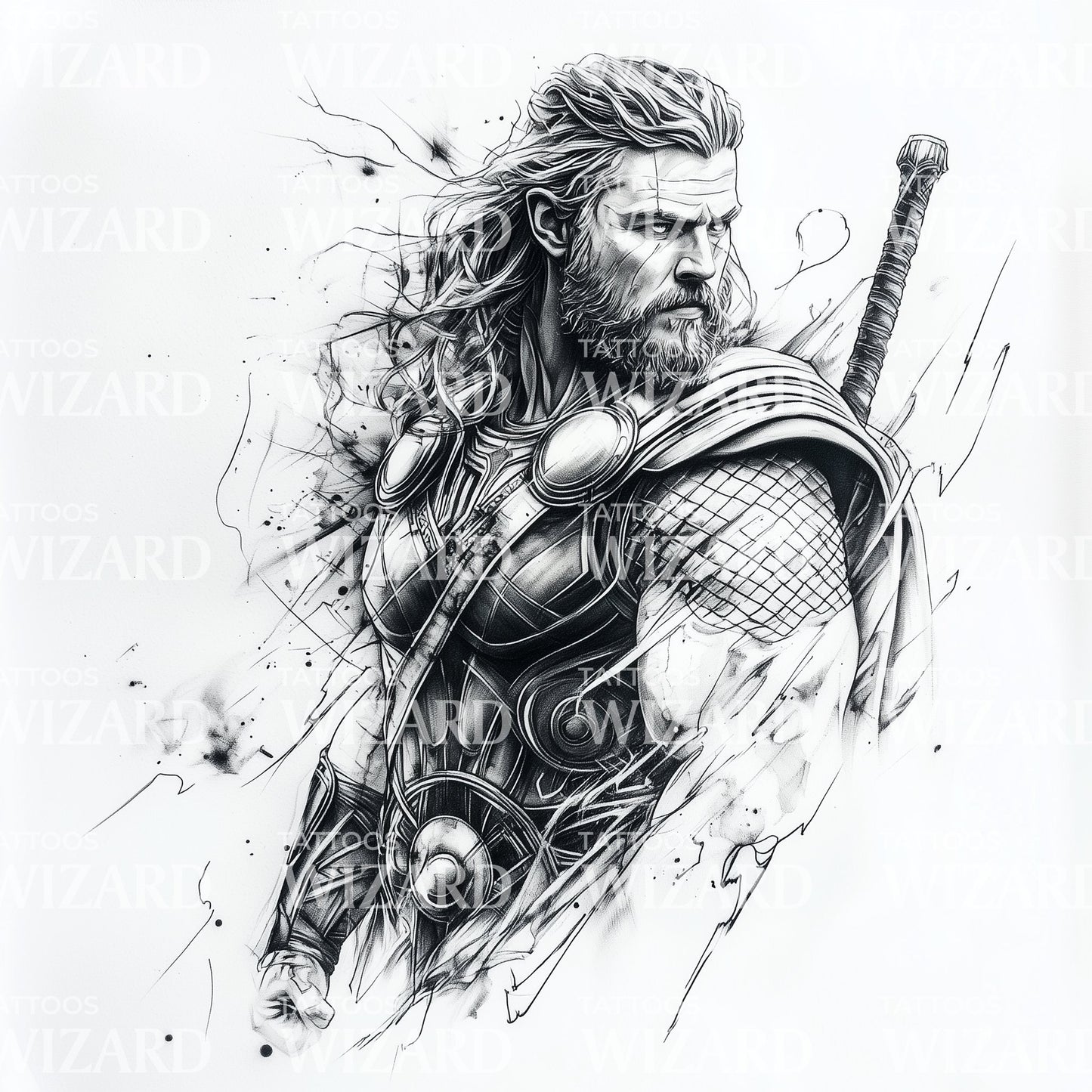 Thor Portrait Tattoo Illustration