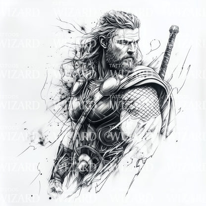 Thor Portrait Tattoo Illustration