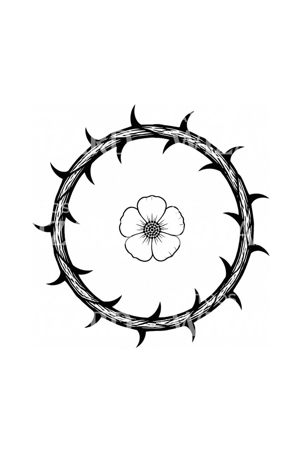 Design di tatuaggio di un anello di spine che protegge una rosa selvatica