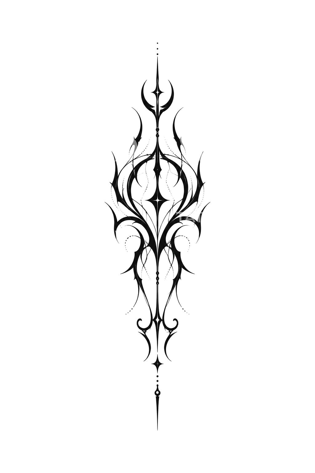 Design de tatuagem de sigilo simétrico com lâmina de espinhos