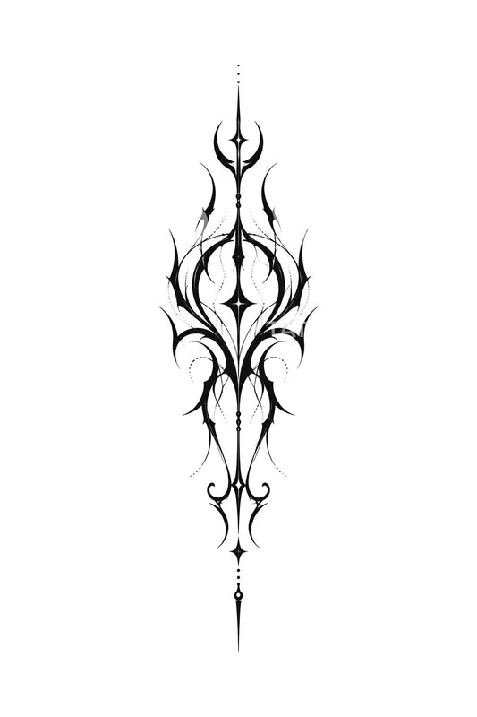 Design de tatuagem de sigilo simétrico com lâmina de espinhos