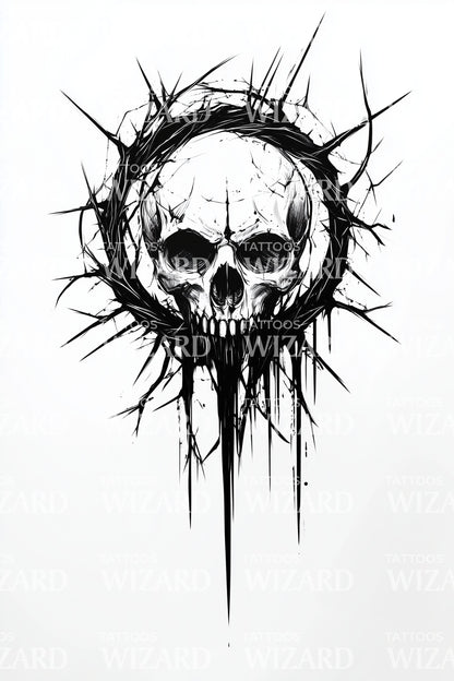 Dornenverziertes, tropfendes Totenkopf-Tattoo-Design