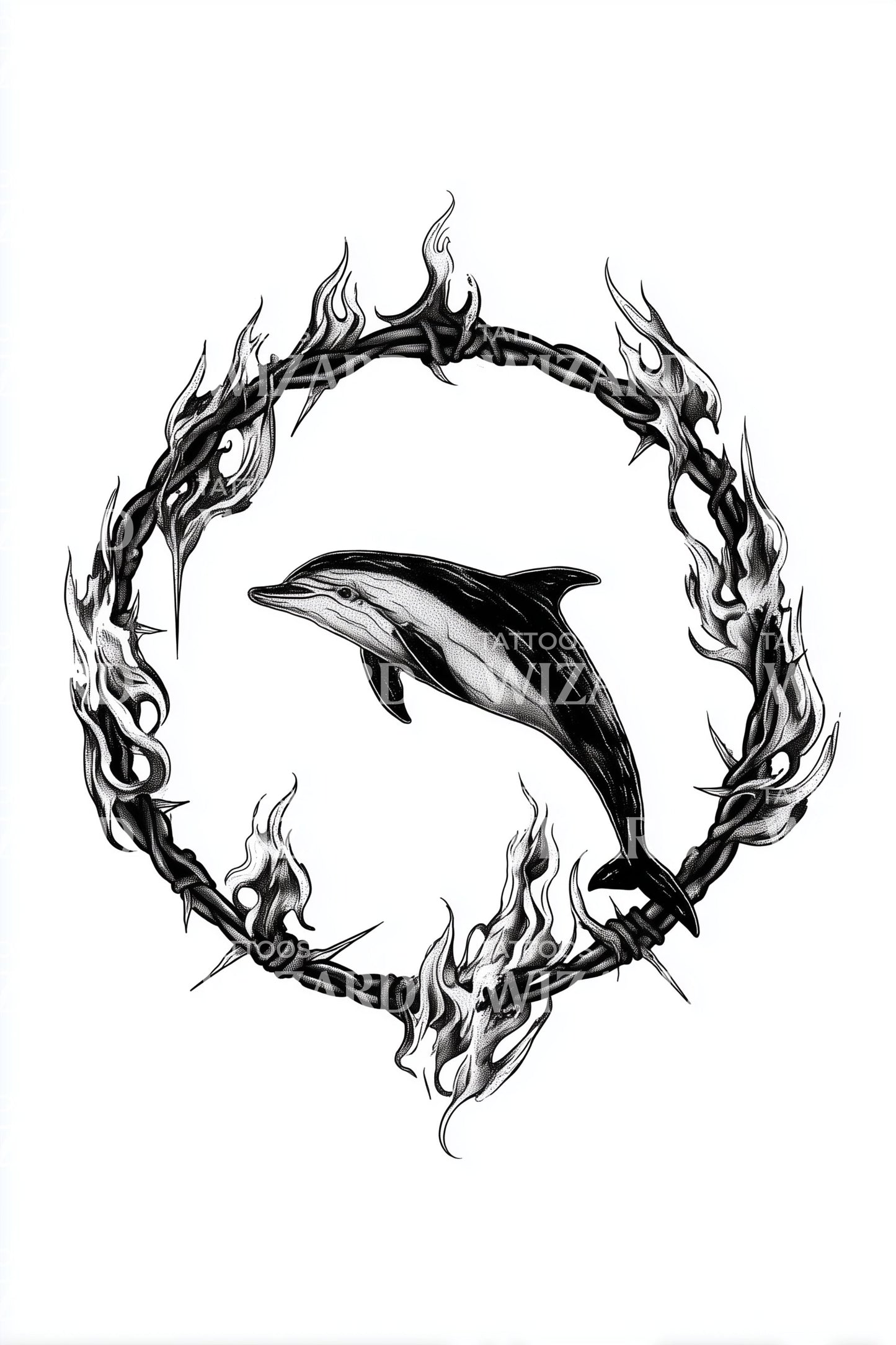Thorned Wreath Dolphin Tattoo Design