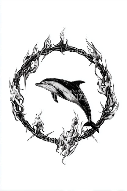 Thorned Wreath Dolphin Tattoo Design