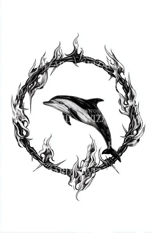 Thorned Wreath Dolphin Tattoo Design