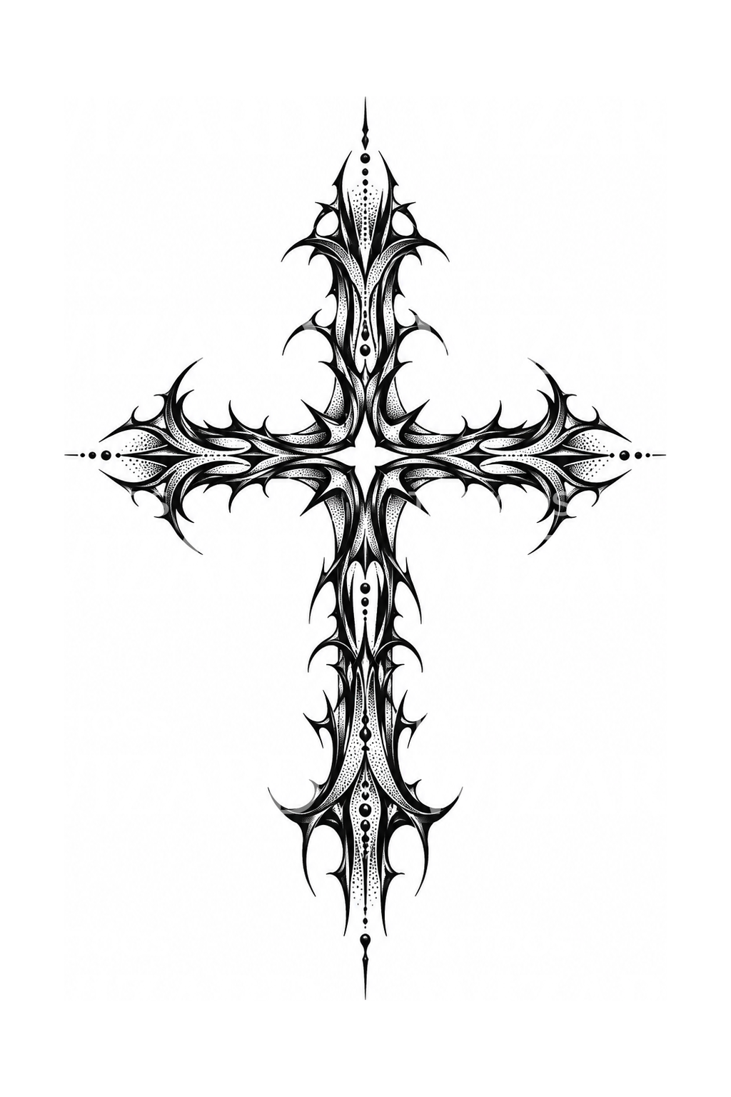Thorny Cybersigilism Cross Blackwork Tattoo
