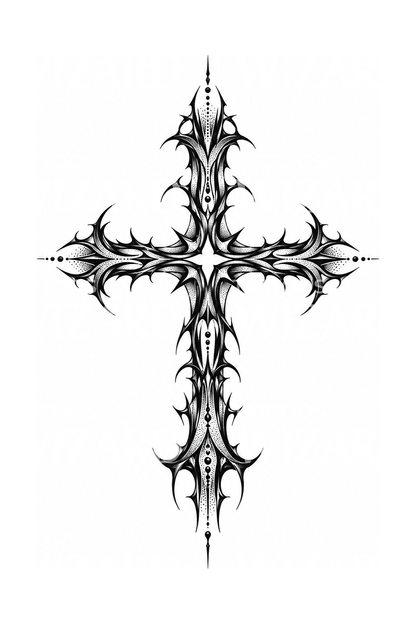 Thorny Cybersigilism Cross Blackwork Tattoo