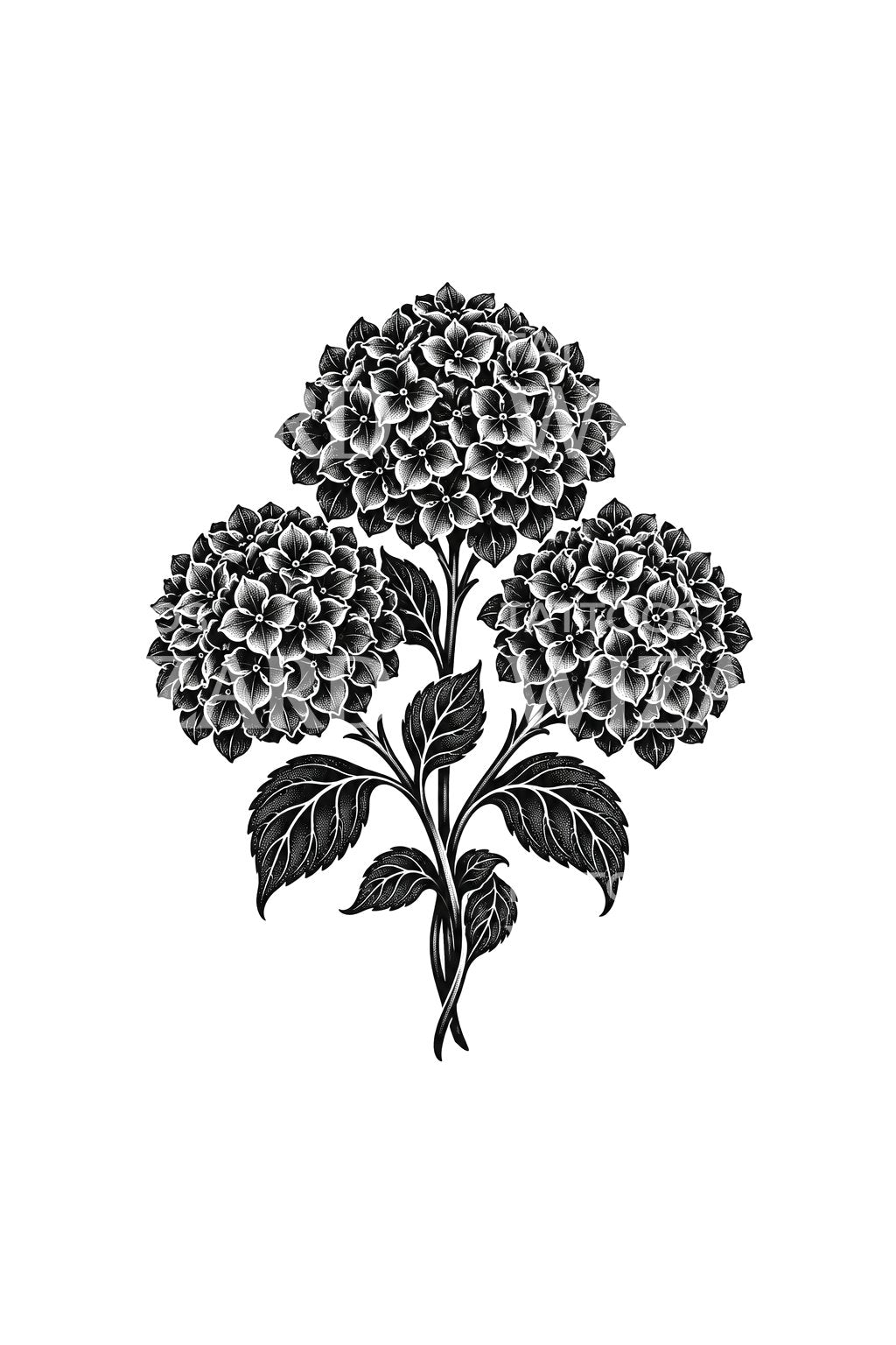 Üç Ortanca Çiçeği Blackwork Dövme Tasarımı