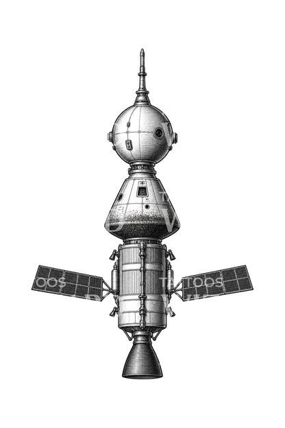 Three Module Spacecraft Tattoo Design
