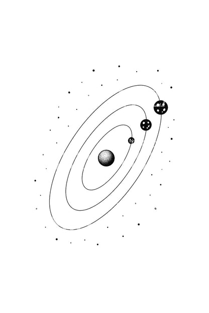 Tatueringsdesign med tre månar i orbital resonans