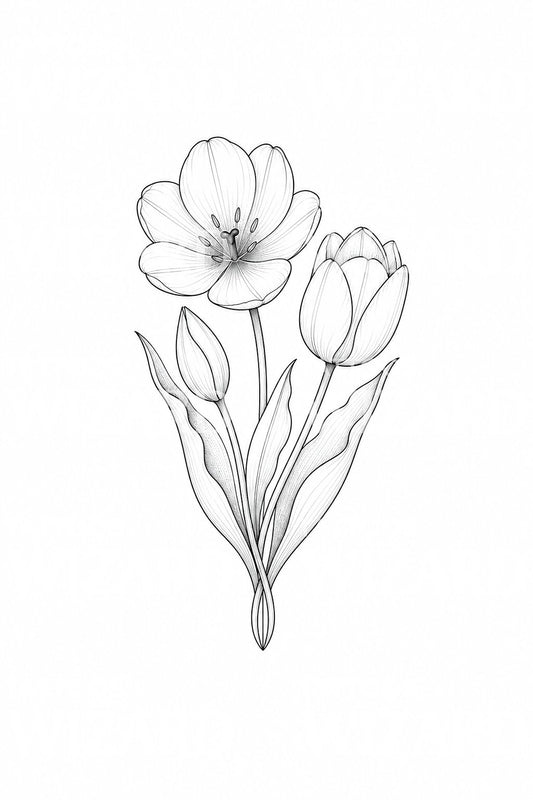 Three Tulips Fine Line Tattoo Illustration