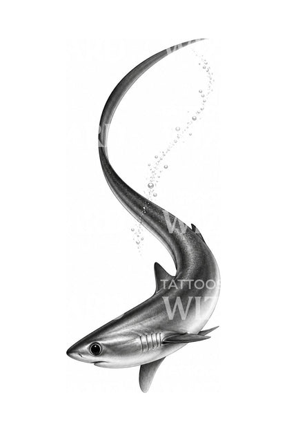 ニタリザメの尾撃を描いたタトゥーデザイン