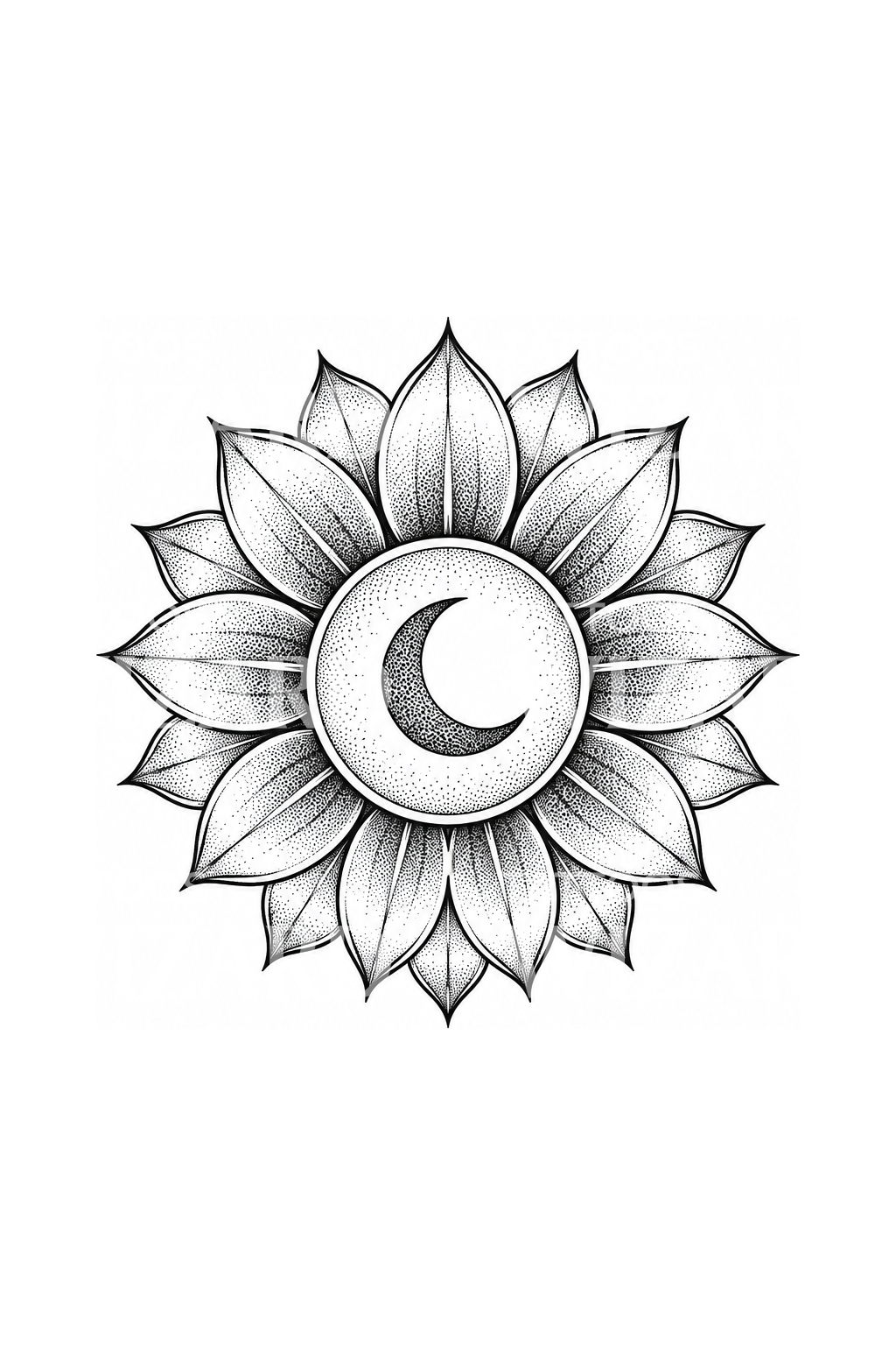 Throat Chakra Lotus with Crescent Stippled Tattoo – Tattoos Wizard Designs