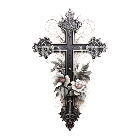 Gothic Cross Blackwork Tattoo Design