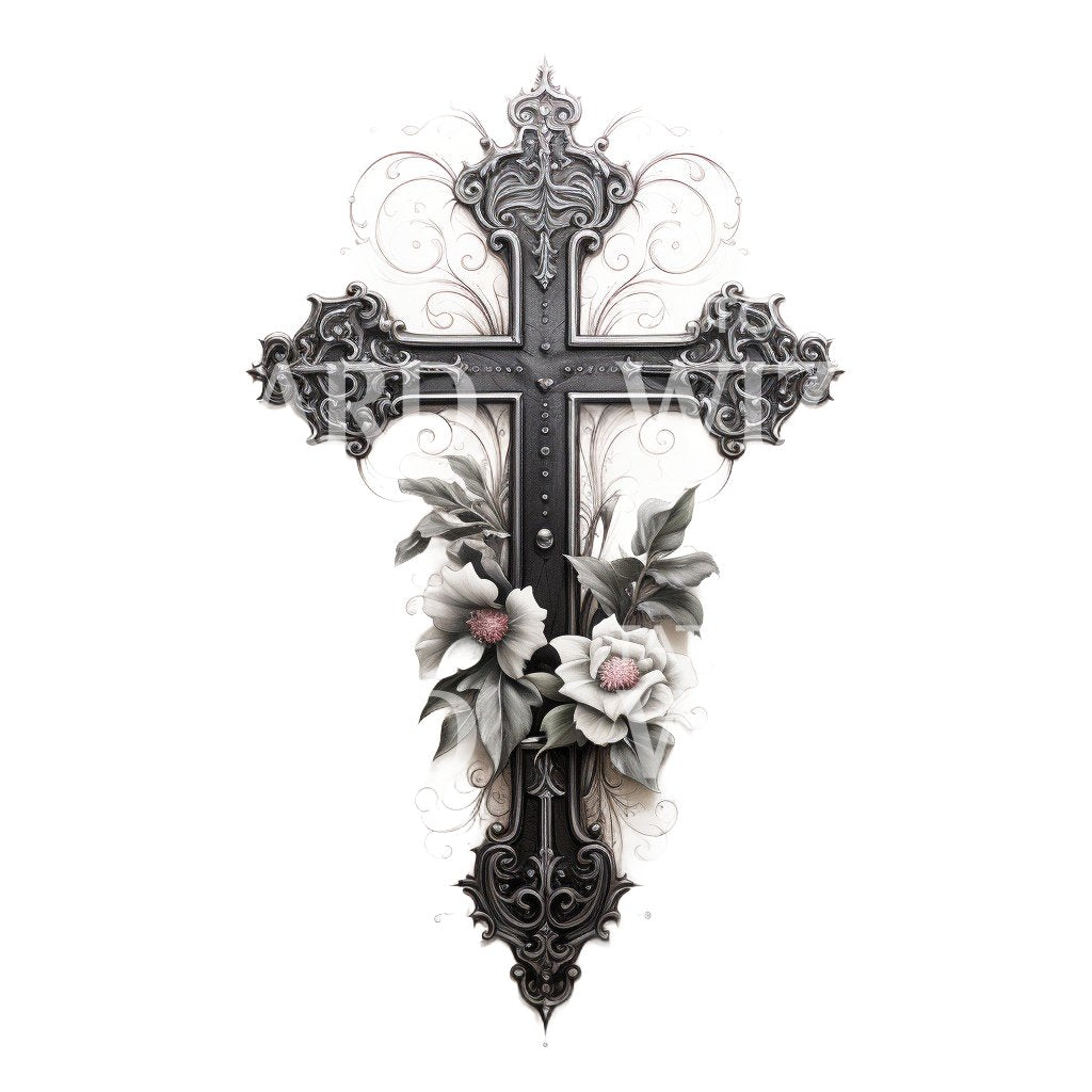 Gotisches Kreuz Blackwork Tattoo Design