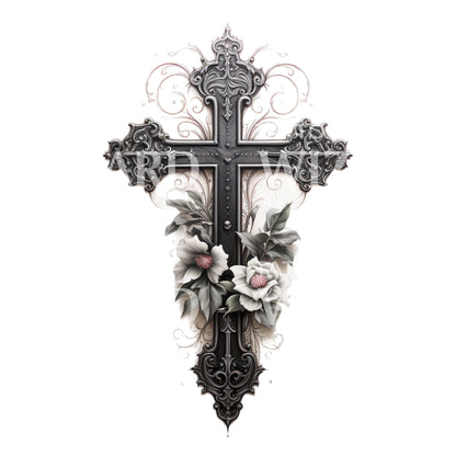 Gothic Cross Blackwork Tattoo Design