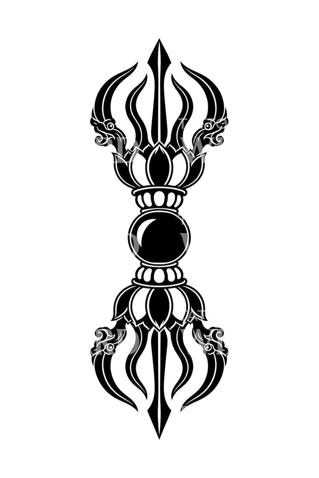 Desain tato tongkat vajra Tibet