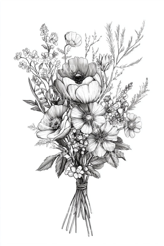 Tied Garden Bouquet Tattoo Illustration