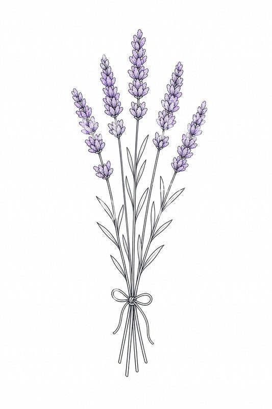 Diseño de tatuaje de ramo de lavanda atado