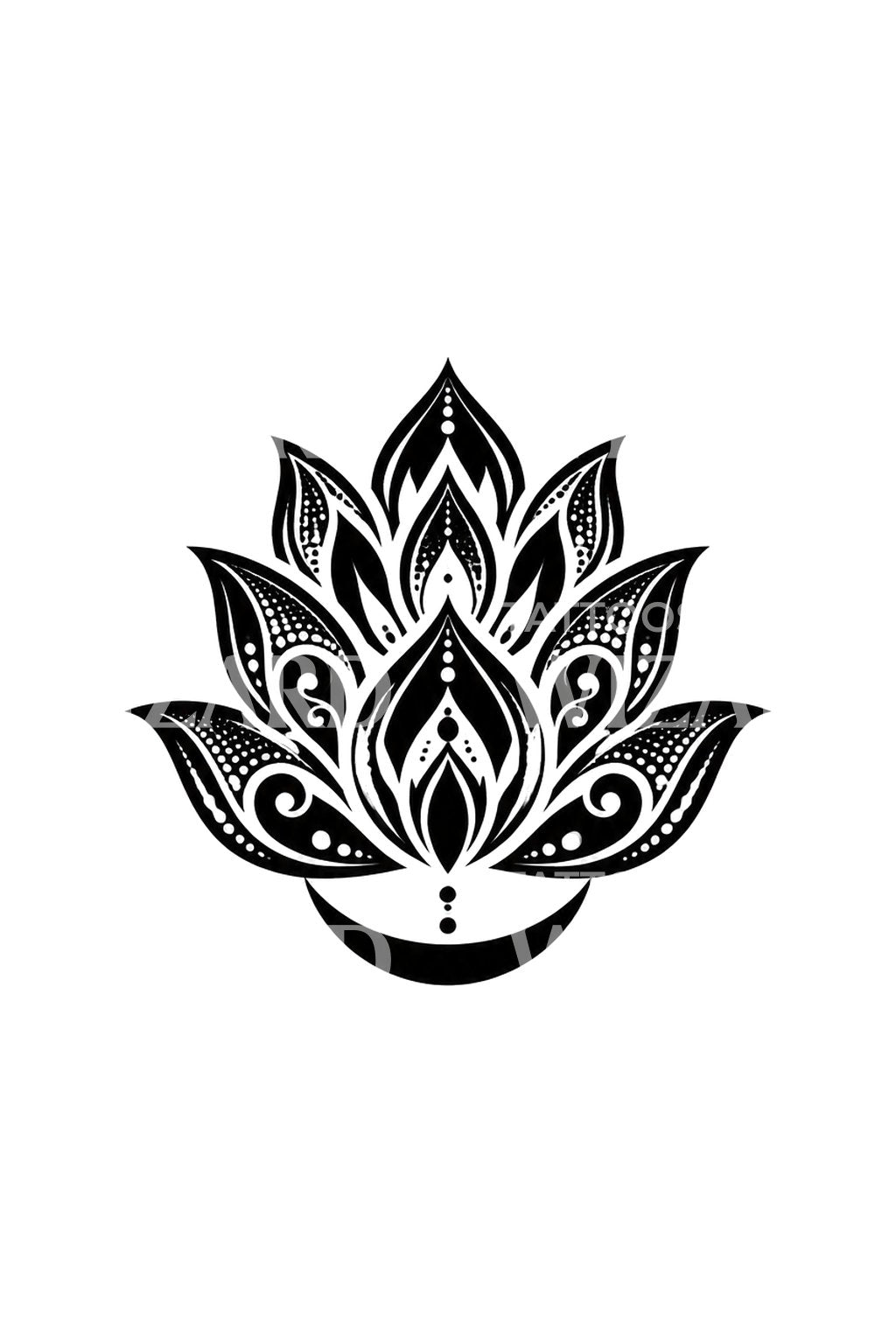 Diseño de tatuaje de loto con pétalos negros en capas