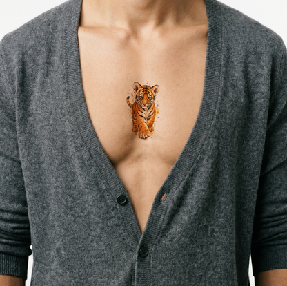 Striding Tiger Cub Orange Watercolor Tattoo Idea