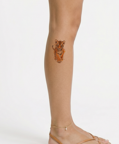 Striding Tiger Cub Orange Watercolor Tattoo Idea
