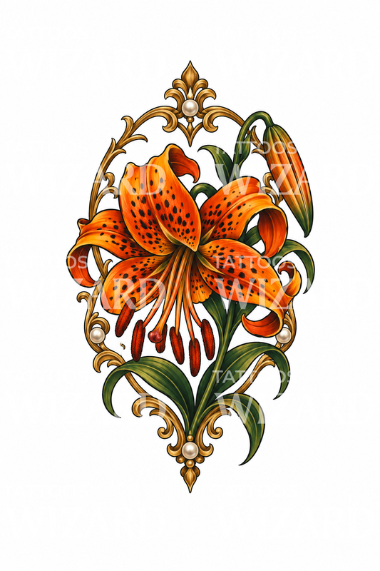 Tiger Lily Gold Filigree Tattoo Design