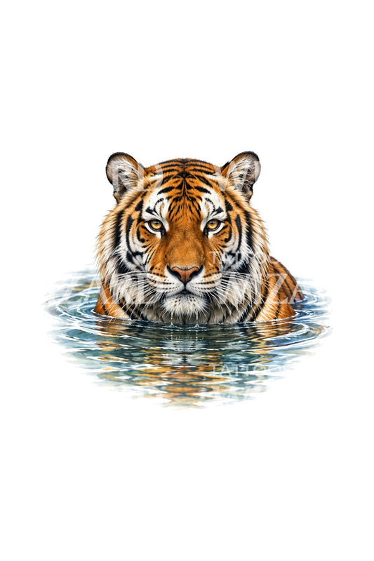 浅瀬で休むトラのタトゥーイラスト