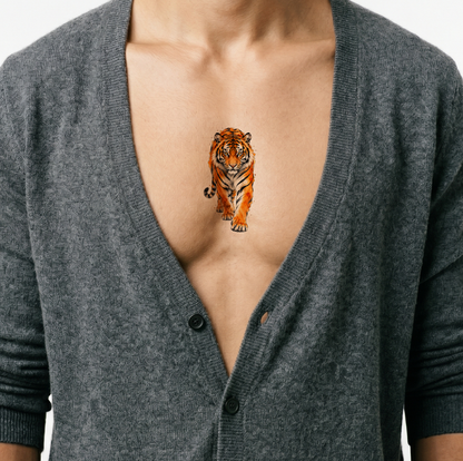 Tato Harimau Melangkah dengan Cat Air Oranye