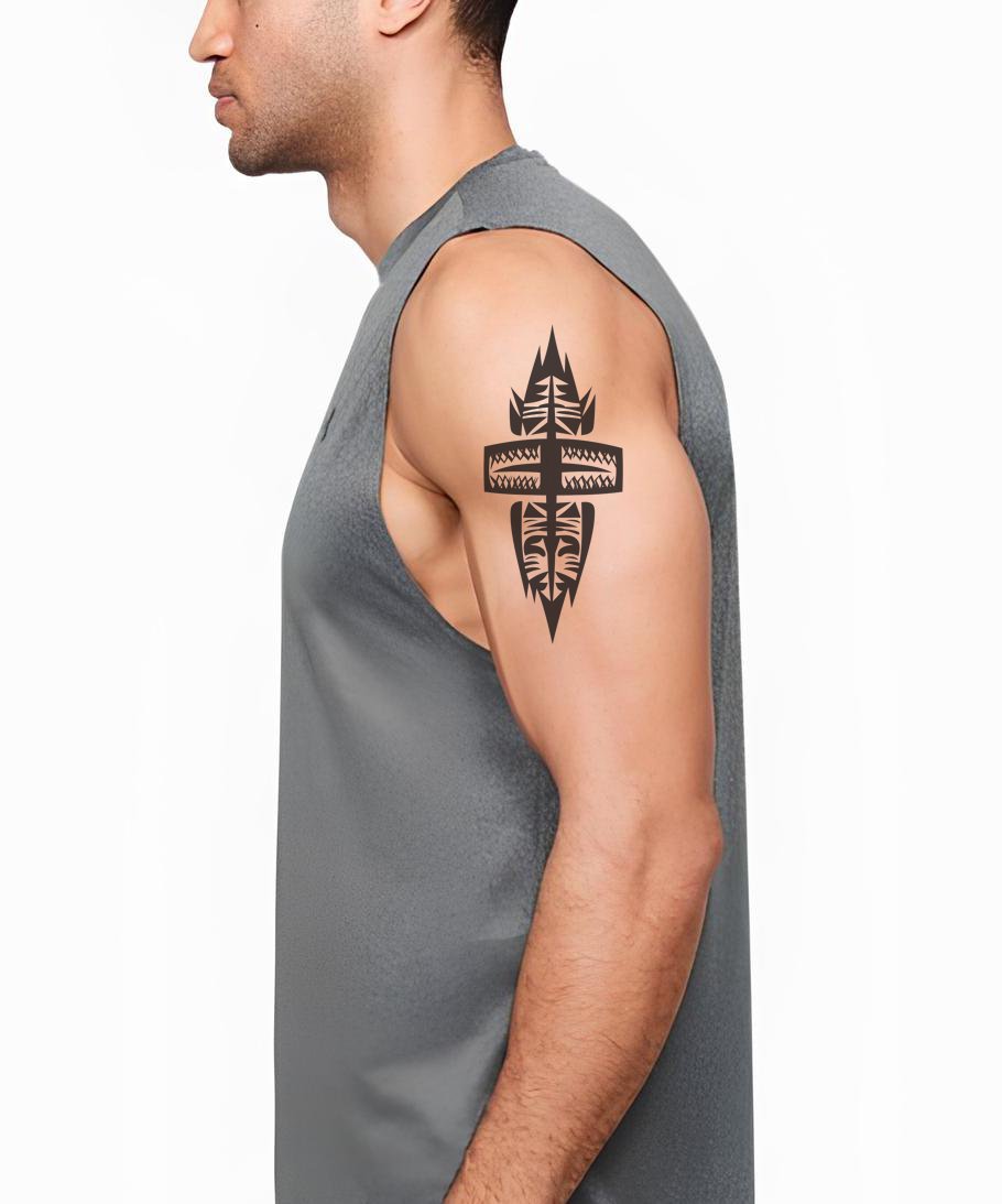 Tiki Crest Tribal Cross Tattoo Design