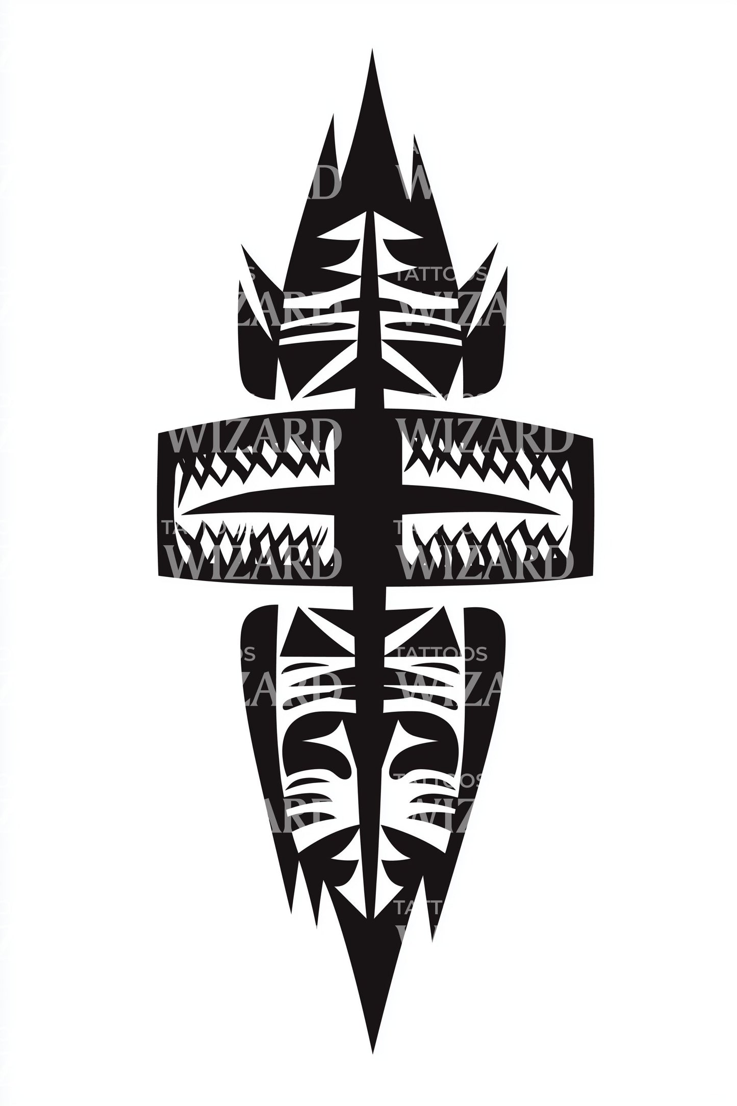 Tiki Crest Tribal Cross Tattoo Design