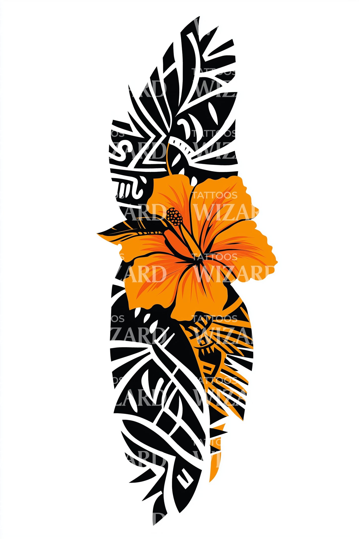 Tiki Hibiscus Accent Tattoo Design