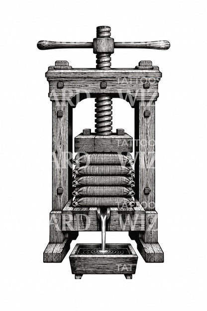 Timber Cider Press Tattoo Design