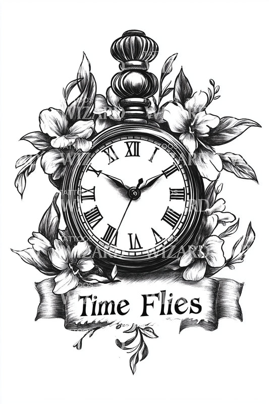 Time Flies Jasmine Watch Tattoo Design