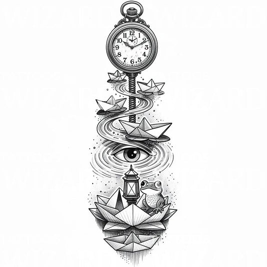Time River Origami Tattoo Design