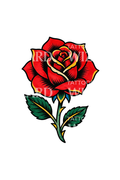 Timeless American Traditional Rose Tattoo Idea